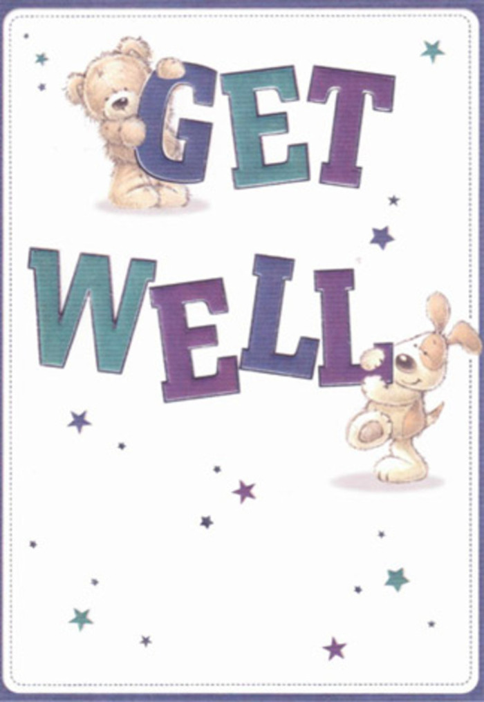 Radiating gentle encouragement and cheerful reassurance, this get well card features a friendly bear and an affectionate puppy, their whimsical presence as comforting as a wander through the meadows along the Isis. Playful stars whirl around them, appearing to scatter good wishes amid the gentle light, much like petals tossed in celebration across Oxford's Cornmarket. The confident, oversized typography-layered with purples and aquas-anchors the card with hope, reminiscent of the vibrant hues found at Oxford's Covered Market flower stalls. The soft, plush fur of the bear and the velvety texture of the puppy's ears are illustrated so tactilely that their comfort feels almost within reach, echoing the sense of calm a fresh bouquet brings to a bedside on Iffley Road. As a local Oxford florist, I recognize in this card the same artistry of encouragement and attention to detail that defines truly heartfelt gestures. Sending this card alongside a bouquet would create a gesture that radiates goodwill, lifting spirits wherever it's delivered in Oxford.